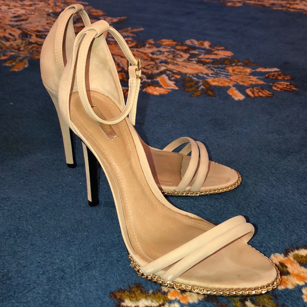 SOLD - SCHUTZ nobuck oyster gold chain high heels